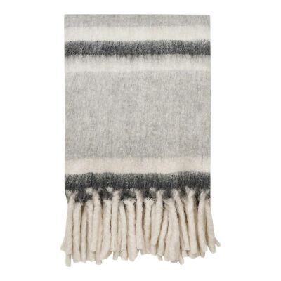 Plaid canapé gris en dégradé et blanc à franges FALLON