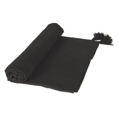 Plaid coton recyclé effet tissé gris anthracite avec pompons L.180 x l.130cm Dylrev