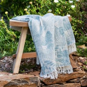 Plaid en coton avec motif fleur (125x170 cm - Bleu)