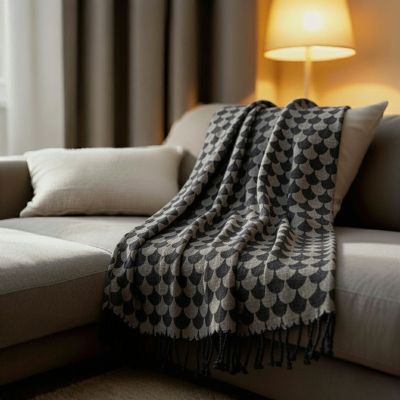 Plaid en coton Noir et gris avec franges DROPALL - SACASA