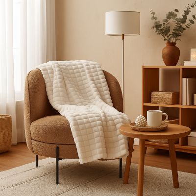 Plaid en fausse fourrure ultra doux blanc écru 200x130 cm