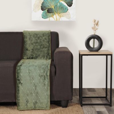 Plaid en Flanelle à Motif reliefé géométrique, 130x170cm, Vert kaki, Dylrev