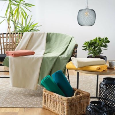 Plaid enroulable 220 x 240 cm Polycoton Lucile Vieux Rose avec fermeture boutons