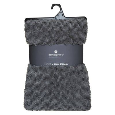 Plaid fausse fourrure bouclée - gris ardoise 180x230 cm - Atmosphera