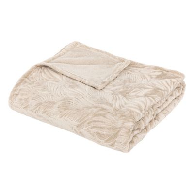 Plaid flanelle Beige lin motif en relief 180 x 230 cm