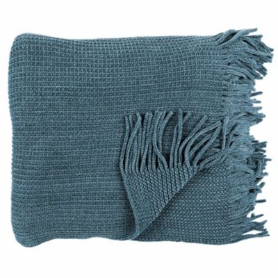 Plaid à franges style chenille CHALEUR ARTISANALE 120x150 cm bleu