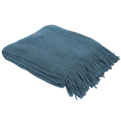 Plaid à franges style chenille CHALEUR ARTISANALE 120x150 cm bleu