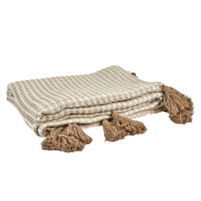 Plaid - Home Deco Factory - Nid D'abeille - Beige Et Taupe - 125 X 150 Cm