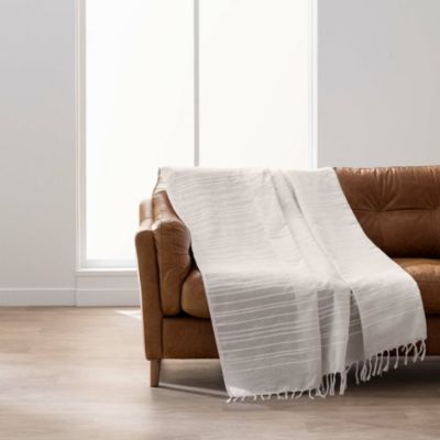 Plaid LILIA 240 x 220 cm 100 % coton Plaid à franges naturel
