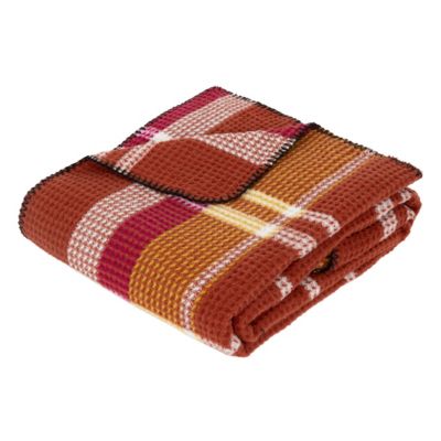 Plaid Nid d'abeille motif tartant Terracotta 130 x 180 cm