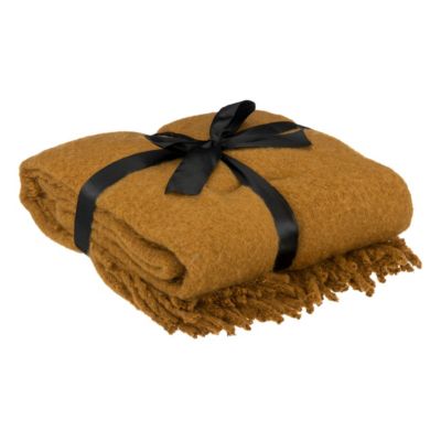 Plaid Ocre tissage fini texturé aspect mohair 180 x 130 cm