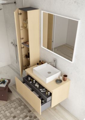 Plan de toilette effet chêne clair L.90 x l.51,5 x ép.2 cm, Pura+