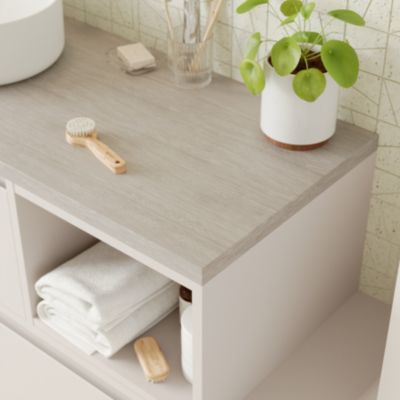 Plan de toilette L.100 x l.45 x ép.1,8 cm, beige cachemire, Kentia