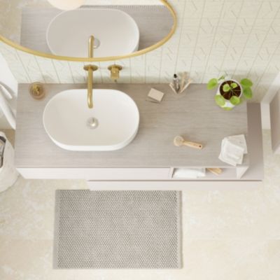 Plan de toilette L.100 x l.45 x ép.1,8 cm, beige cachemire, Kentia
