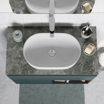 Plan de toilette L.80 x l.45 x ép.2 cm effet marbre vert Cadélia