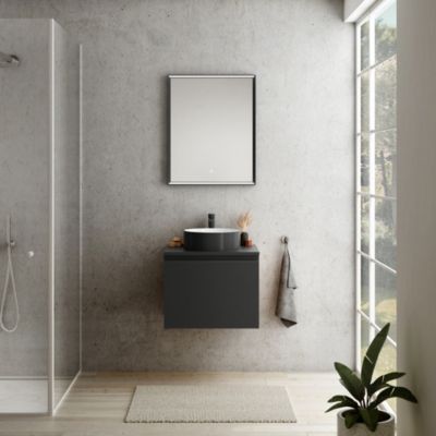Plan de toilette noir mat L.60 x l.51,5 x ép.2 cm, Pura+