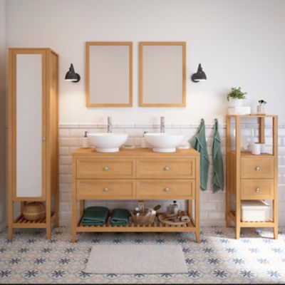 Plan de toilette placage chêne L.120,4 x l.45,2 x ép.2,8 cm, GoodHome Perma