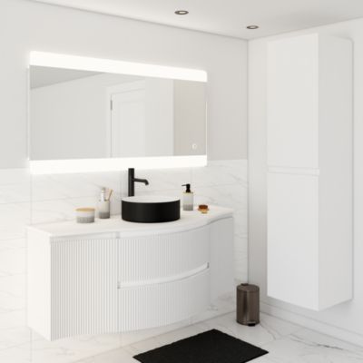 Plan de toilette pour vasque à poser version centre Vague blanc mat 137,8 cm