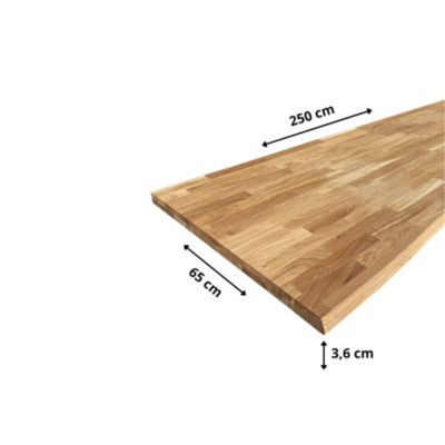 Plan de travail Chêne massif bord naturel huilé L.250 x l.65 cm, Ep.36 mm