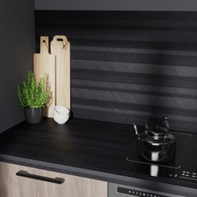 Plan de travail en stratifié aspect chevron anthracite GoodHome Berberis L. 300 x P. 62 x ép. 3,8 cm
