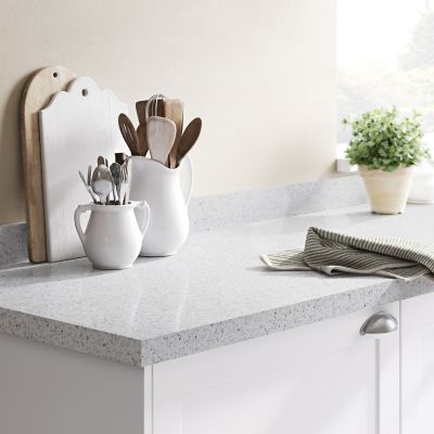 Plan de travail en stratifié blanc moucheté GoodHome Berberis 300 cm x 62 cm x ép. 3.8 cm