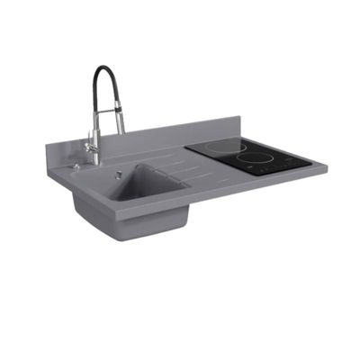 Plan de travail monobloc PlaniQuartz avec évier - 100 cm - Cromo - évier à gauche - Plaque de cuisson Vitrocéramique