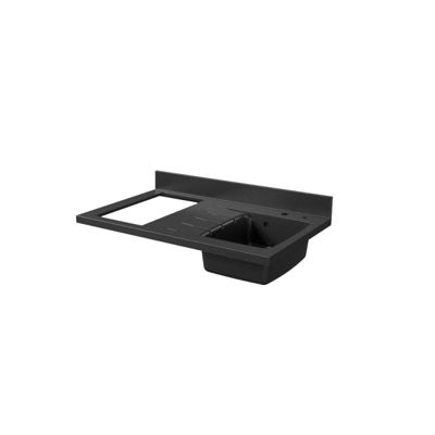 Plan de travail monobloc PlaniQuartz avec évier - 100 cm - Nero - évier à droite - Plaque de cuisson Non inclus