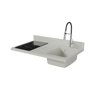 Plan de travail monobloc PlaniQuartz avec évier - 100 cm - Snova - évier à droite - Plaque de cuisson Vitrocéramique