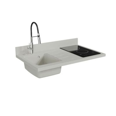 Plan de travail monobloc PlaniQuartz avec évier - 100 cm - Snova - évier à gauche - Plaque de cuisson Vitrocéramique