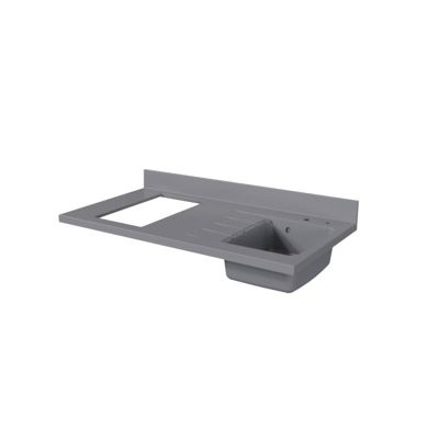 Plan de travail monobloc PlaniQuartz avec évier - 120 cm - Cromo - évier à droite - Plaque de cuisson Non inclus