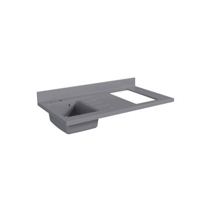 Plan de travail monobloc PlaniQuartz avec évier - 120 cm - Cromo - évier à gauche - Plaque de cuisson Non inclus