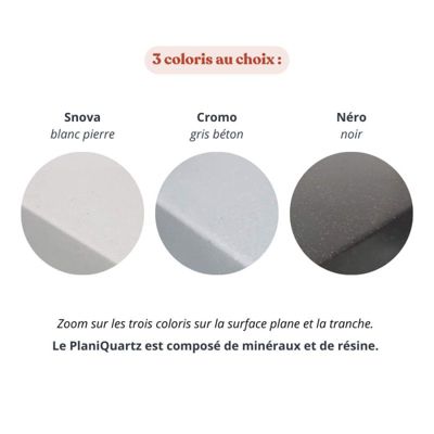 Plan de travail monobloc PlaniQuartz avec évier - 120 cm - Nero - évier à droite - Plaque de cuisson Non inclus