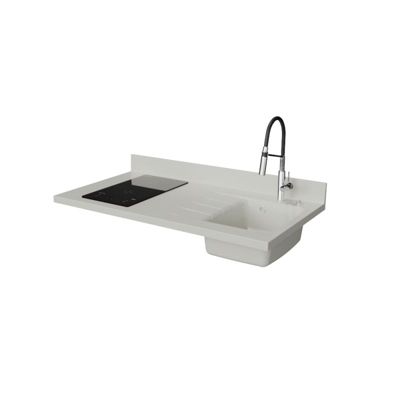 Plan de travail monobloc PlaniQuartz avec évier - 120 cm - Snova - évier à droite - Plaque de cuisson Induction