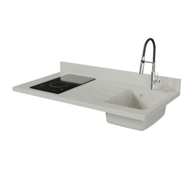 Plan de travail monobloc PlaniQuartz avec évier - 120 cm - Snova - évier à droite - Plaque de cuisson Vitrocéramique
