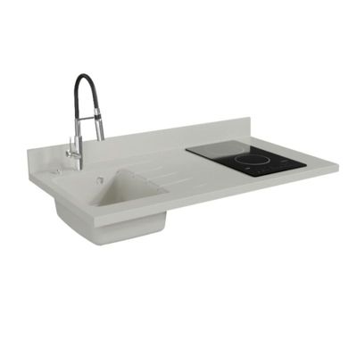 Plan de travail monobloc PlaniQuartz avec évier - 120 cm - Snova - évier à gauche - Plaque de cuisson Vitrocéramique