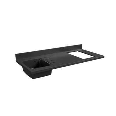 Plan de travail monobloc PlaniQuartz avec évier - 140 cm - Nero - évier à gauche - Plaque de cuisson Non inclus