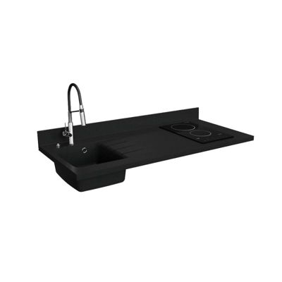 Plan de travail monobloc PlaniQuartz avec évier - 140 cm - Nero - évier à gauche - Plaque de cuisson Vitrocéramique