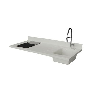 Plan de travail monobloc PlaniQuartz avec évier - 140 cm - Snova - évier à droite - Plaque de cuisson Induction