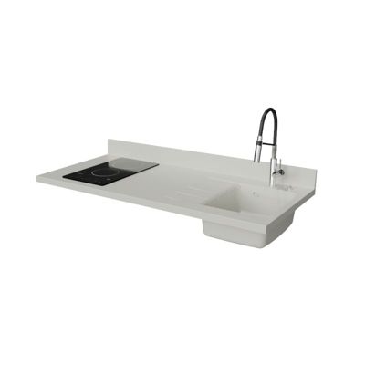 Plan de travail monobloc PlaniQuartz avec évier - 140 cm - Snova - évier à droite - Plaque de cuisson Vitrocéramique