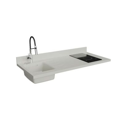 Plan de travail monobloc PlaniQuartz avec évier - 140 cm - Snova - évier à gauche - Plaque de cuisson Vitrocéramique