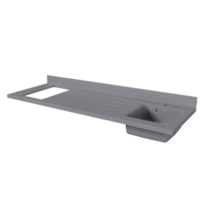 Plan de travail monobloc PlaniQuartz avec évier - 180 cm - Cromo - évier à droite - Plaque de cuisson Non inclus