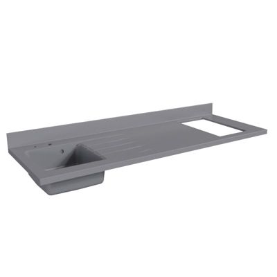 Plan de travail monobloc PlaniQuartz avec évier - 180 cm - Cromo - évier à gauche - Plaque de cuisson Non inclus