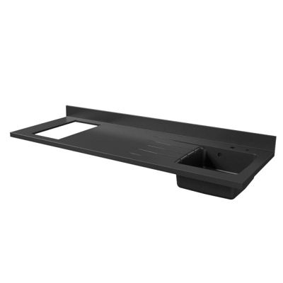 Plan de travail monobloc PlaniQuartz avec évier - 180 cm - Nero - évier à droite - Plaque de cuisson Non inclus