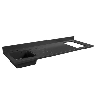 Plan de travail monobloc PlaniQuartz avec évier - 180 cm - Nero - évier à gauche - Plaque de cuisson Non inclus