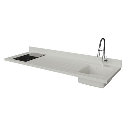 Plan de travail monobloc PlaniQuartz avec évier - 180 cm - Snova - évier à droite - Plaque de cuisson Induction