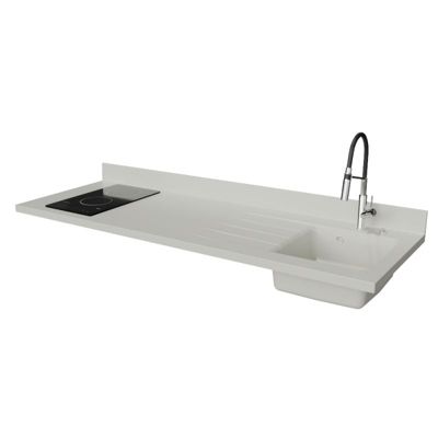 Plan de travail monobloc PlaniQuartz avec évier - 180 cm - Snova - évier à droite - Plaque de cuisson Vitrocéramique