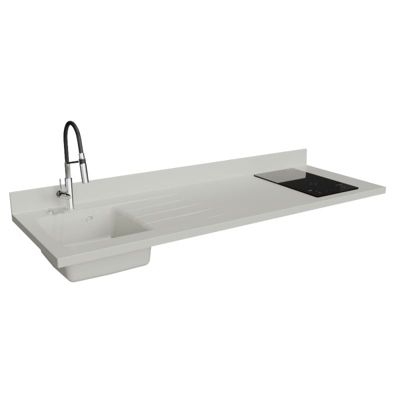 Plan de travail monobloc PlaniQuartz avec évier - 180 cm - Snova - évier à gauche - Plaque de cuisson Induction