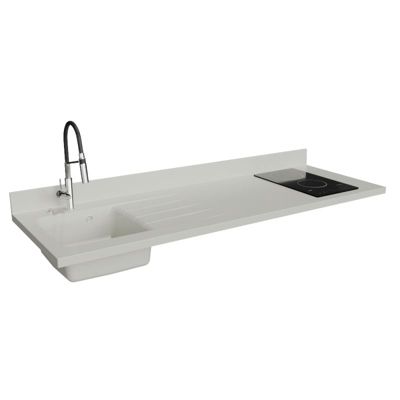 Plan de travail monobloc PlaniQuartz avec évier - 180 cm - Snova - évier à gauche - Plaque de cuisson Vitrocéramique