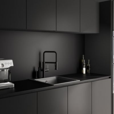 Plan de travail réversible compact 1 face aspect marbre noir / 1 face noir mat L.300 x l.62 x ép.1,2 cm GoodHome Nepeta