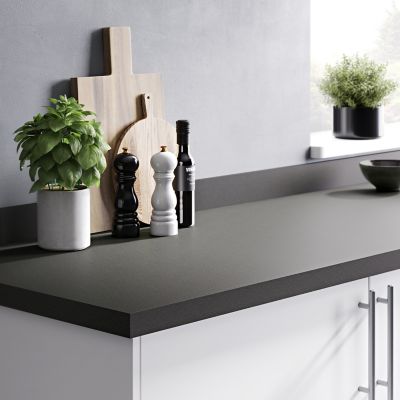 Plan de travail stratifié anthracite mat L.300 x l.62 x ép.3,8 cm GoodHome Berberis